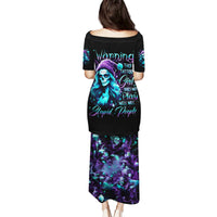 Christmas Skull Girl Puletasi Warning This Tattooed Girl Does Not Play With Stupid People - Wonder Print Shop