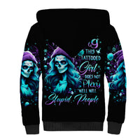 Christmas Skull Girl Sherpa Hoodie Warning This Tattooed Girl Does Not Play With Stupid People - Wonder Print Shop