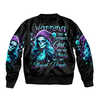 Christmas Skull Girl Sleeve Zip Bomber Jacket Warning This Tattooed Girl Does Not Play With Stupid People - Wonder Print Shop