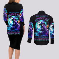 Witch Skull Couples Matching Long Sleeve Bodycon Dress and Long Sleeve Button Shirts You Couldn't Handle Me Even With Intrustions - Wonder Print Shop