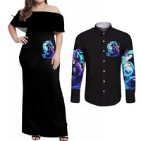 Witch Skull Couples Matching Off Shoulder Maxi Dress and Long Sleeve Button Shirts You Couldn't Handle Me Even With Intrustions - Wonder Print Shop