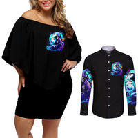 Witch Skull Couples Matching Off Shoulder Short Dress and Long Sleeve Button Shirts You Couldn't Handle Me Even With Intrustions - Wonder Print Shop