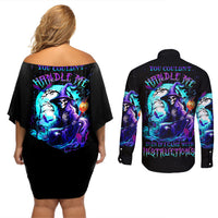 Witch Skull Couples Matching Off Shoulder Short Dress and Long Sleeve Button Shirts You Couldn't Handle Me Even With Intrustions - Wonder Print Shop