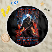 Warrior Skull Beach Blanket Don't Pss Off Old People - Wonder Print Shop