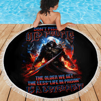 Warrior Skull Beach Blanket Don't Pss Off Old People - Wonder Print Shop