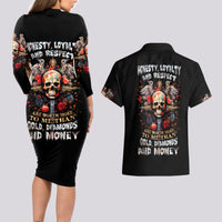 Cross Skull Couples Matching Long Sleeve Bodycon Dress and Hawaiian Shirt Honesty Loyalty And Respect Worth More Than Gold, Diamond - Wonder Print Shop