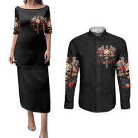 Cross Skull Couples Matching Puletasi Dress and Long Sleeve Button Shirts Honesty Loyalty And Respect Worth More Than Gold, Diamond - Wonder Print Shop