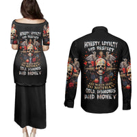 Cross Skull Couples Matching Puletasi Dress and Long Sleeve Button Shirts Honesty Loyalty And Respect Worth More Than Gold, Diamond - Wonder Print Shop