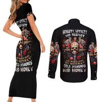 Cross Skull Couples Matching Short Sleeve Bodycon Dress and Long Sleeve Button Shirts Honesty Loyalty And Respect Worth More Than Gold, Diamond - Wonder Print Shop