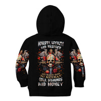 Black kids pullover hoodie with skull cross graphic on back, hood and kangaroo pocket