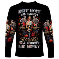 Cross Skull Long Sleeve Shirt Honesty Loyalty And Respect Worth More Than Gold, Diamond - Wonder Print Shop