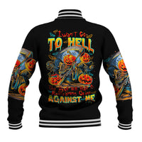 Pumpkin Skull Baseball Jacket I Wan't Go To Hell The Devil Still Restraining Against Me - Wonder Print Shop