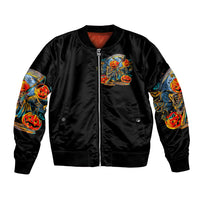 Pumpkin Skull Bomber Jacket I Wan't Go To Hell The Devil Still Restraining Against Me - Wonder Print Shop