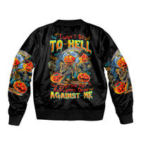 Pumpkin Skull Bomber Jacket I Wan't Go To Hell The Devil Still Restraining Against Me - Wonder Print Shop
