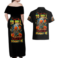 Pumpkin Skull Couples Matching Off Shoulder Maxi Dress and Hawaiian Shirt I Wan't Go To Hell The Devil Still Restraining Against Me - Wonder Print Shop
