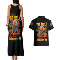 Pumpkin Skull Couples Matching Tank Maxi Dress and Hawaiian Shirt I Wan't Go To Hell The Devil Still Restraining Against Me - Wonder Print Shop