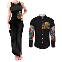 Pumpkin Skull Couples Matching Tank Maxi Dress and Long Sleeve Button Shirts I Wan't Go To Hell The Devil Still Restraining Against Me - Wonder Print Shop