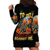 Black hoodie dress with colorful pumpkin-skull graphic and AGAINST ME text