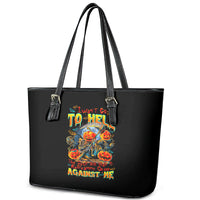 Pumpkin Skull Leather Tote Bag I Wan't Go To Hell The Devil Still Restraining Against Me - Wonder Print Shop