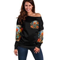 Pumpkin Skull Off Shoulder Sweater I Wan't Go To Hell The Devil Still Restraining Against Me - Wonder Print Shop