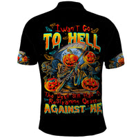 Pumpkin Skull Polo Shirt I Wan't Go To Hell The Devil Still Restraining Against Me - Wonder Print Shop