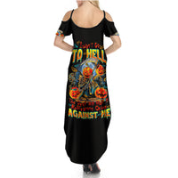 Women's black cold-shoulder maxi dress, colorful pumpkin skull front graphic
