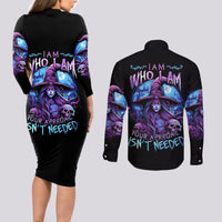 Witch Skull Couples Matching Long Sleeve Bodycon Dress and Long Sleeve Button Shirts Iam Who Iam Your Approval Isn't Need - Wonder Print Shop