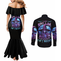 Black mermaid dress and long-sleeve button shirt set with witch skull graphic