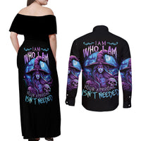 Witch Skull Couples Matching Off Shoulder Maxi Dress and Long Sleeve Button Shirts Iam Who Iam Your Approval Isn't Need - Wonder Print Shop