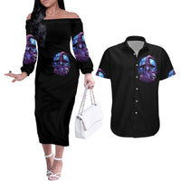 Witch Skull Couples Matching Off The Shoulder Long Sleeve Dress and Hawaiian Shirt Iam Who Iam Your Approval Isn't Need - Wonder Print Shop