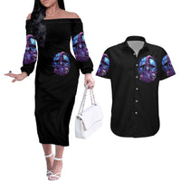 Witch Skull Couples Matching Off The Shoulder Long Sleeve Dress and Hawaiian Shirt Iam Who Iam Your Approval Isn't Need - Wonder Print Shop