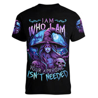 Witch Skull Women V Neck T Shirt Iam Who Iam Your Approval Isn't Need - Wonder Print Shop