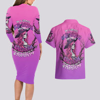 Witch Skull Couples Matching Long Sleeve Bodycon Dress and Hawaiian Shirt I'm A Grumpy Old Lady Sarcasm Depends On Your Stupidity - Wonder Print Shop