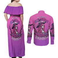 Witch Skull Couples Matching Off Shoulder Maxi Dress and Long Sleeve Button Shirts i'm A Grumpy Old Lady Sarcasm Depends On Your Stupidity - Wonder Print Shop