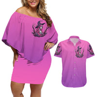 Witch Skull Couples Matching Off Shoulder Short Dress and Hawaiian Shirt I'm A Grumpy Old Lady Sarcasm Depends On Your Stupidity - Wonder Print Shop