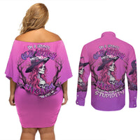 Witch Skull Couples Matching Off Shoulder Short Dress and Long Sleeve Button Shirts I'm A Grumpy Old Lady Sarcasm Depends On Your Stupidity - Wonder Print Shop