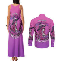 Witch Skull Couples Matching Tank Maxi Dress and Long Sleeve Button Shirts I'm A Grumpy Old Lady Sarcasm Depends On Your Stupidity - Wonder Print Shop