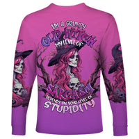 Witch Skull Long Sleeve Shirt i'm A Grumpy Old Lady Sarcasm Depends On Your Stupidity - Wonder Print Shop