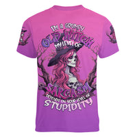 Witch Skull Women V Neck T Shirt I'm A Grumpy Old Lady Sarcasm Depends On Your Stupidity - Wonder Print Shop