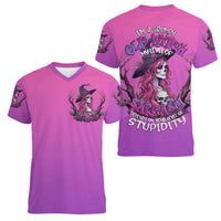 Witch Skull Women V Neck T Shirt I'm A Grumpy Old Lady Sarcasm Depends On Your Stupidity - Wonder Print Shop