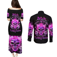 Queen Skull Couples Matching Puletasi and Long Sleeve Button Shirt Bitch I'm Not A Princess I'm The Fucking Queen - Wonder Print Shop