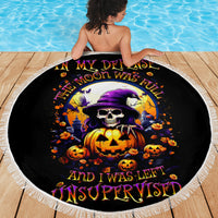 Pumpkin Witch Skull Beach Blanket In My Defense The Moon Was Full And I Was Left Unsupervided - Wonder Print Shop