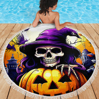 Pumpkin Witch Skull Beach Blanket In My Defense The Moon Was Full And I Was Left Unsupervided - Wonder Print Shop