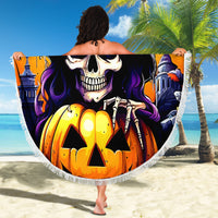 Pumpkin Witch Skull Beach Blanket In My Defense The Moon Was Full And I Was Left Unsupervided - Wonder Print Shop