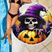 Pumpkin Witch Skull Beach Blanket In My Defense The Moon Was Full And I Was Left Unsupervided - Wonder Print Shop