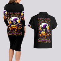 Pumpkin Witch Skull Couples Matching Long Sleeve Bodycon Dress and Hawaiian Shirt In My Defense The Moon Was Full And I Was Left Unsupervided - Wonder Print Shop