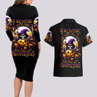 Pumpkin Witch Skull Couples Matching Long Sleeve Bodycon Dress and Hawaiian Shirt In My Defense The Moon Was Full And I Was Left Unsupervided - Wonder Print Shop