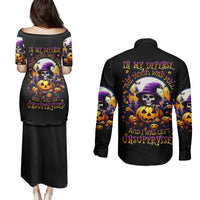 Pumpkin Witch Skull Couples Matching Puletasi Dress and Long Sleeve Button Shirts In My Defense The Moon Was Full And I Was Left Unsupervided - Wonder Print Shop