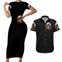 Pumpkin Witch Skull Couples Matching Short Sleeve Bodycon Dress and Hawaiian Shirt In My Defense The Moon Was Full And I Was Left Unsupervided - Wonder Print Shop