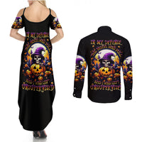 Pumpkin Witch Skull Couples Matching Summer Maxi Dress and Long Sleeve Button Shirts In My Defense The Moon Was Full And I Was Left Unsupervided - Wonder Print Shop